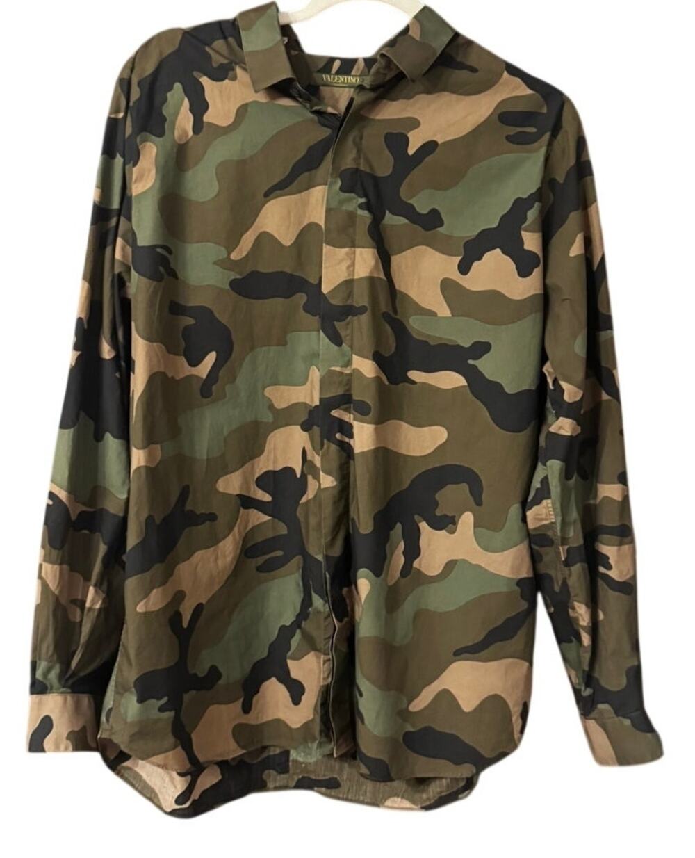 Valentino Camouflage Print Shirt, 100% Cotton, Size EU 44/17.5 (L) Made in Italy